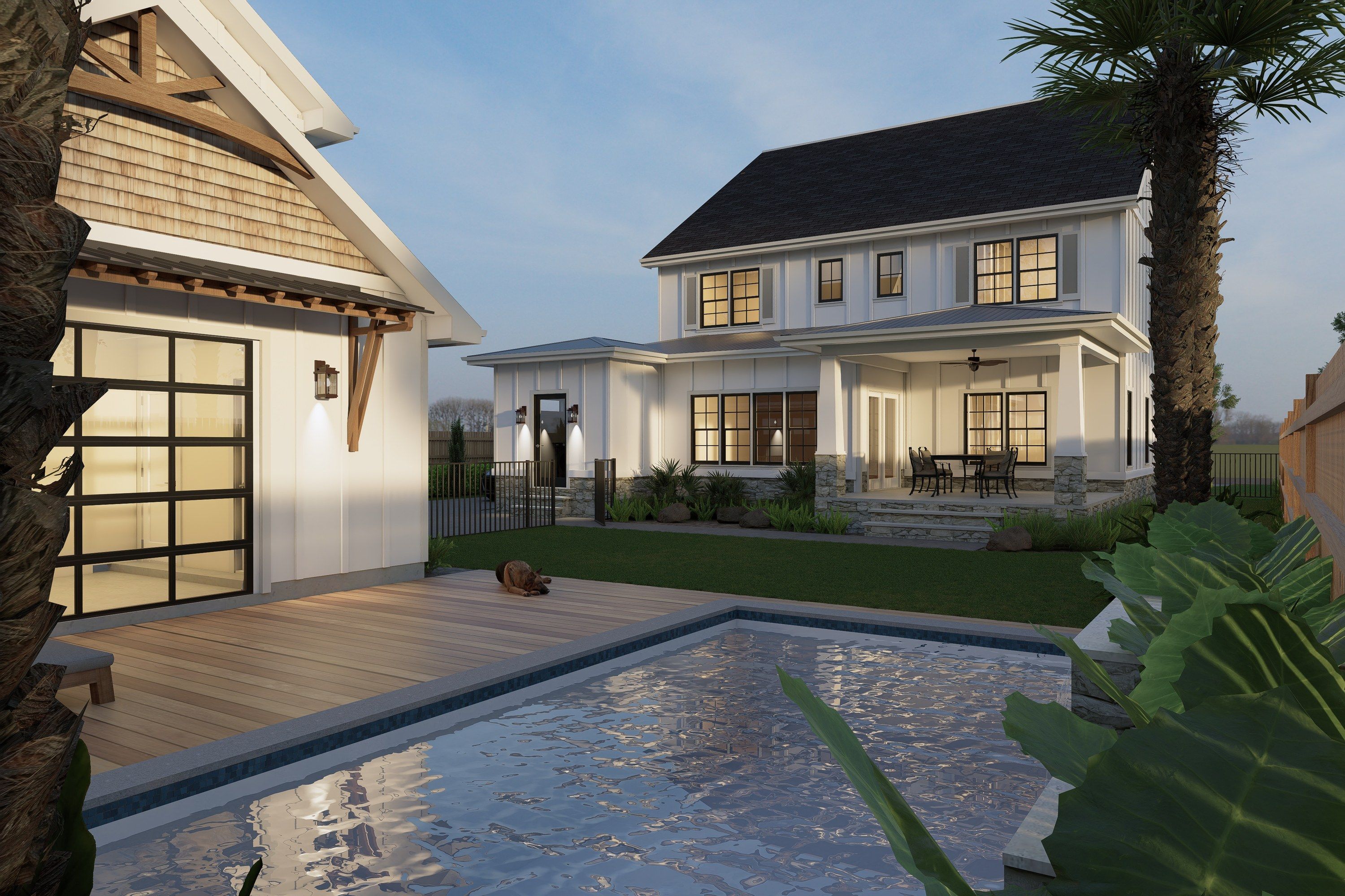 Rendering of the pool and rear porch at 619 Parish Road, a new SR Property Partners home in Charleston